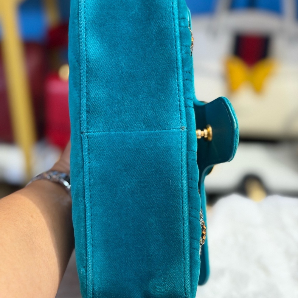 GG Marmont Teal Velvet Crystal Embellished Limited Edition Shoulder/Crossbody - Picture 8 of 16